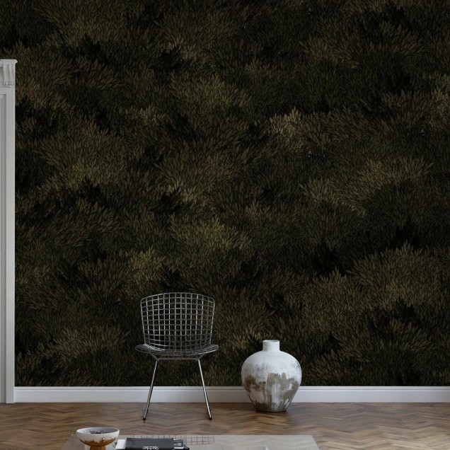 Tapet Meadow, Dark Olive, cu textură naturală de iarbă, în nuanțe de verde închis.