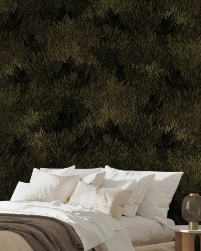 Tapet Meadow, Dark Olive, cu textură naturală de iarbă, în nuanțe de verde închis.