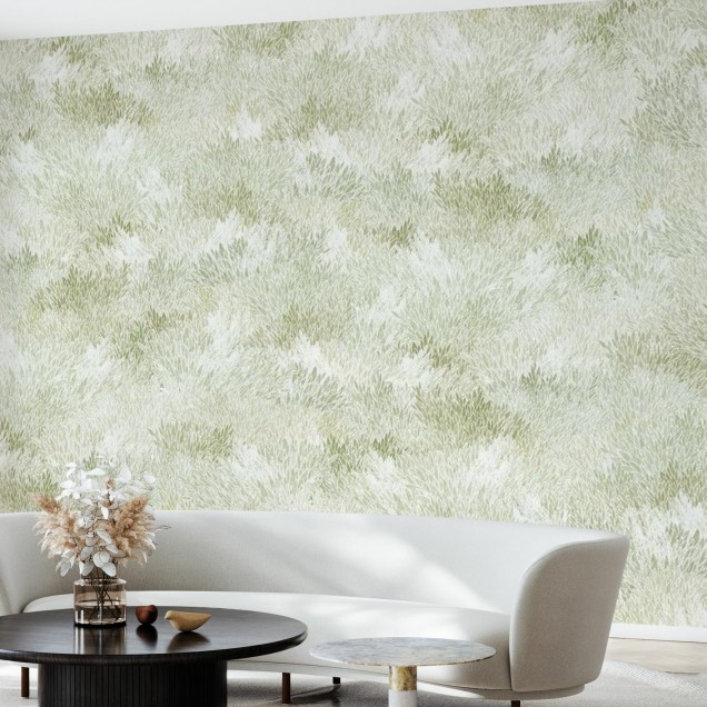 Wallpaper Meadow, Light Olive, cu design subtil, care imită o pajiște cu iarbă verde, aduce o notă de natură în interiorul casei tale.