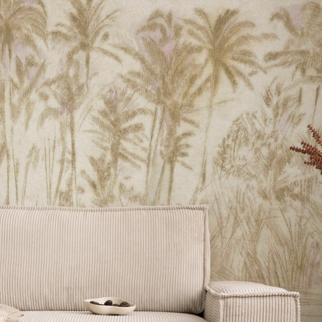 Tapet cu palmieri aurii într-un design vintage
