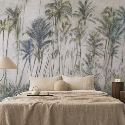 Tapet cu design minimalist, palmieri în tonuri de gri