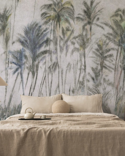 Tapet cu design minimalist, palmieri în tonuri de gri