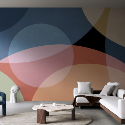 Tapet Playful Geometry cu cercuri suprapuse in culori pastelate