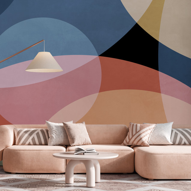 Tapet Playful Geometry cu cercuri suprapuse in culori pastelate