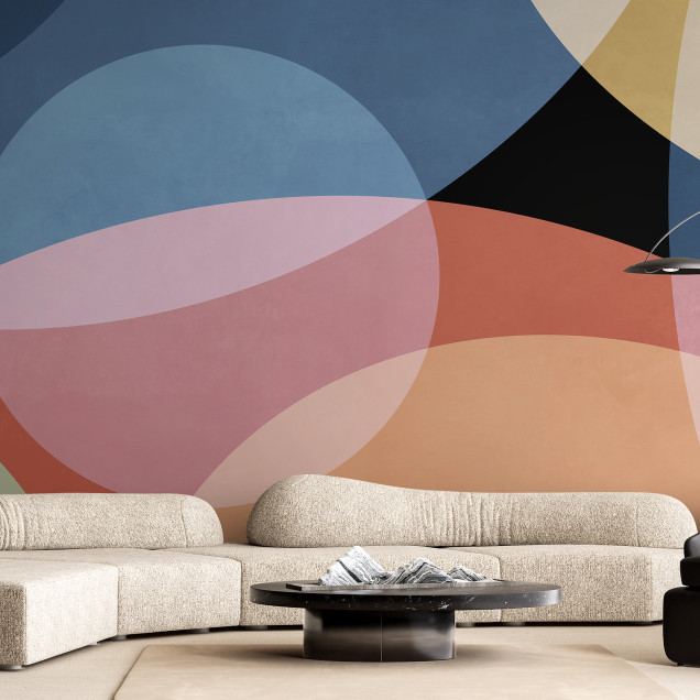 Tapet Playful Geometry cu cercuri suprapuse in culori pastelate