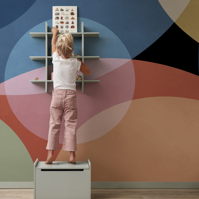 Tapet Playful Geometry cu cercuri suprapuse in culori pastelate