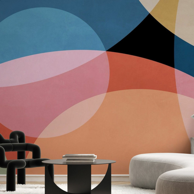 Tapet Playful Geometry cu cercuri suprapuse in culori pastelate