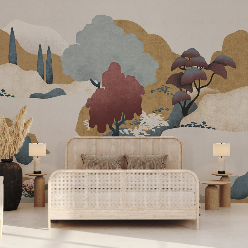 Imperial Field, tapet perete alb-negru, cu design minimalist, prezentand un peisaj montan