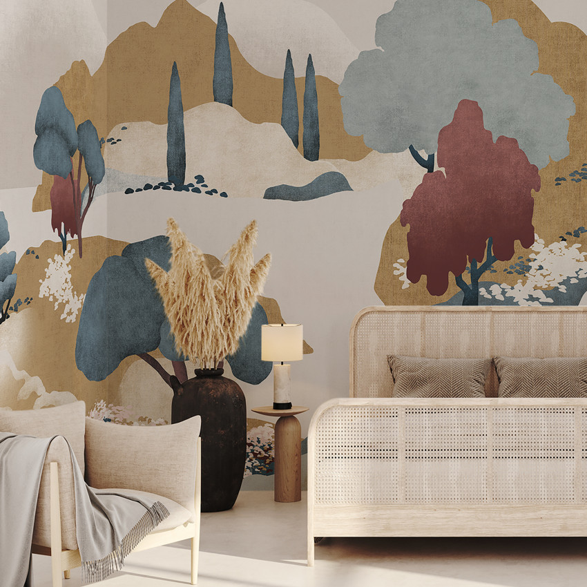 Imperial Field, tapet perete alb-negru, cu design minimalist, prezentand un peisaj montan