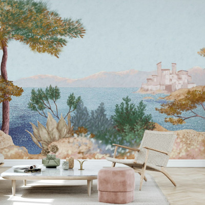 Tapet cu panorama unei peninsule cu o casă în stil mediteranean