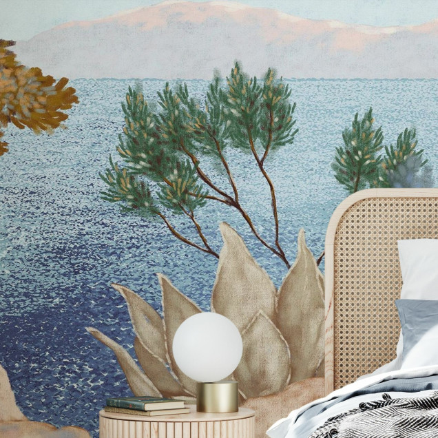 Tapet cu panorama unei peninsule cu o casă în stil mediteranean