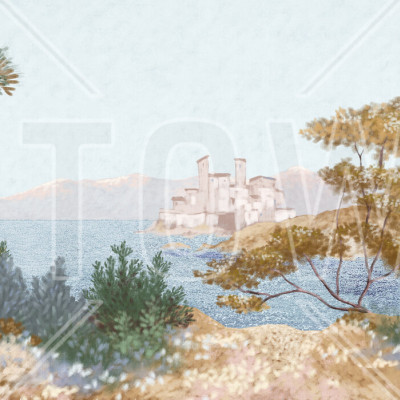 Tapet cu panorama unei peninsule cu o casă în stil mediteranean