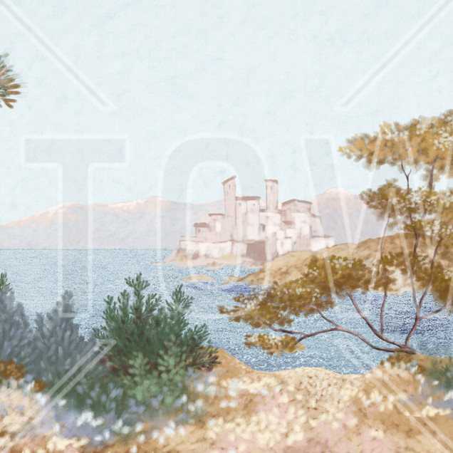 Tapet cu panorama unei peninsule cu o casă în stil mediteranean