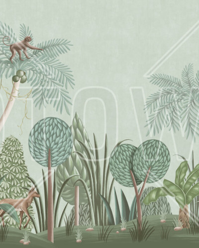 Tapet Nightfall Garden, Turquoise - Panorama, cu design exotic, culori vii si detalii delicate