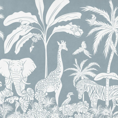 Fototapet monocrom cu tema junglei, albastru