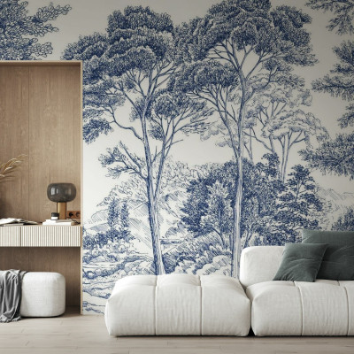 Tapet cu design grafic elegant, ilustrand o padure linistita