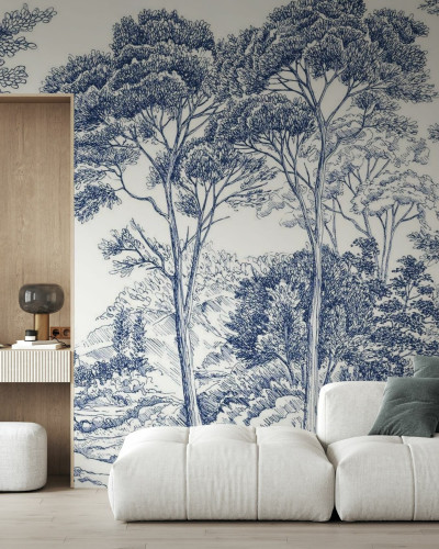 Tapet cu design grafic elegant, ilustrand o padure linistita