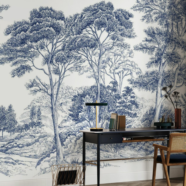 Tapet cu design grafic elegant, ilustrand o padure linistita