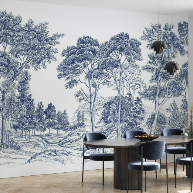 Tapet cu design grafic elegant, ilustrand o padure linistita