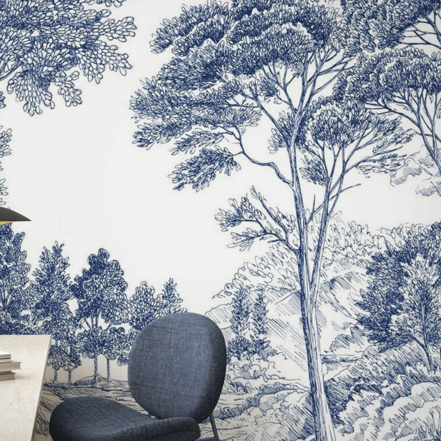 Tapet cu design grafic elegant, ilustrand o padure linistita