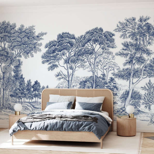 Tapet cu design grafic elegant, ilustrand o padure linistita