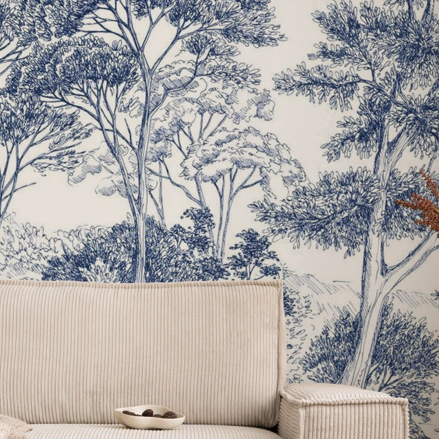 Tapet cu design grafic elegant, ilustrand o padure linistita