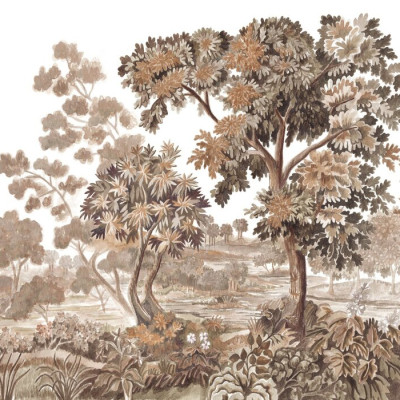 Tapet cu design natural, Old Forest, Timeless Taupe, cu nuanțe de maro și bej, perfect pentru un dormitor sau o sufragerie.