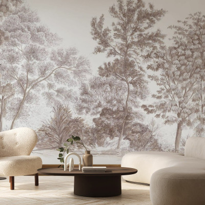 Tapet cu design de peisaj, Away From The Trail, Velvet Taupe