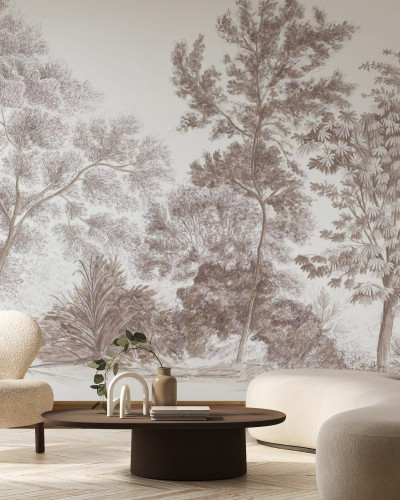 Tapet cu design de peisaj, Away From The Trail, Velvet Taupe
