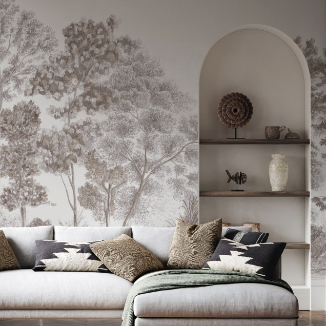 Tapet cu design de peisaj, Away From The Trail, Velvet Taupe