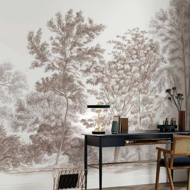 Tapet cu design de peisaj, Away From The Trail, Velvet Taupe