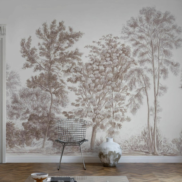 Tapet cu design de peisaj, Away From The Trail, Velvet Taupe