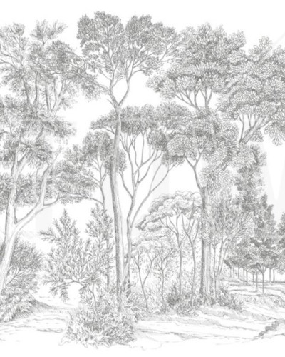Tapet gri cu design de pădure, The Long Walk, Classic Grey - Panorama