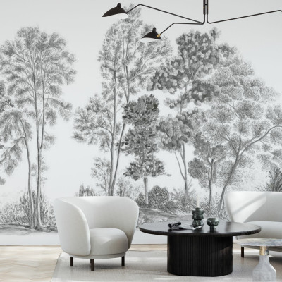 Tapet modern cu design de arbori in gri
