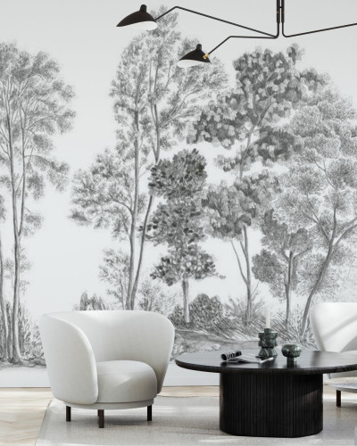 Tapet modern cu design de arbori in gri