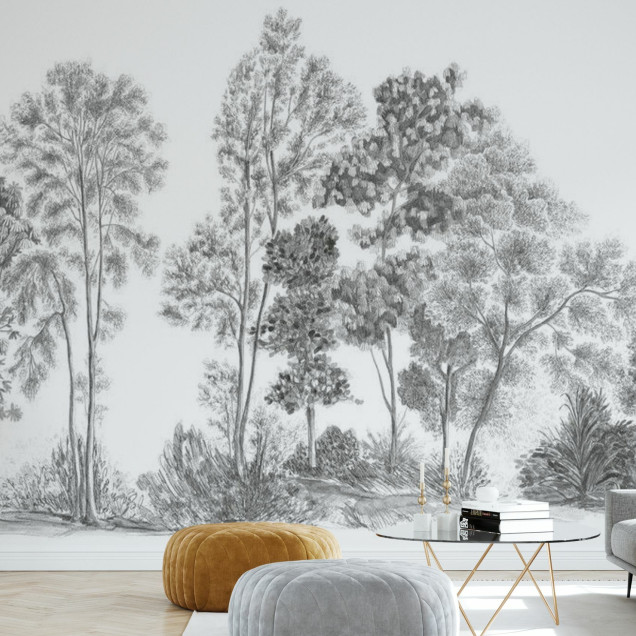 Tapet modern cu design de arbori in gri