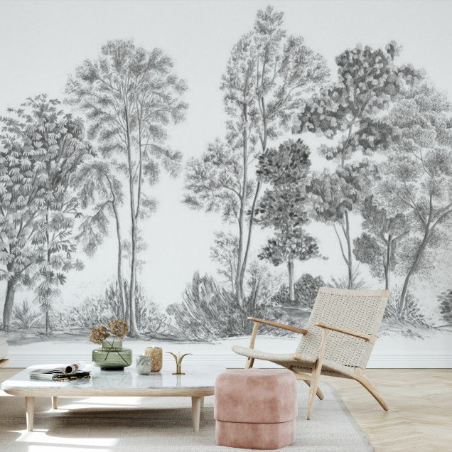 Tapet modern cu design de arbori in gri