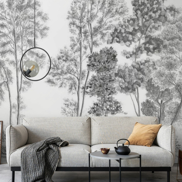 Tapet modern cu design de arbori in gri