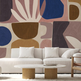Fototapet cu forme abstracte organice în living modern