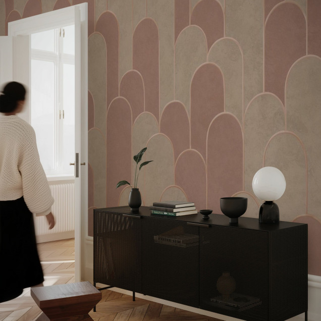 Fototapet bej cu model arce grandioase într-un interior modern.
