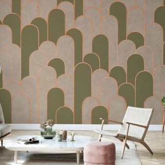 Fototapet cu model arce verzi și bej într-un interior modern