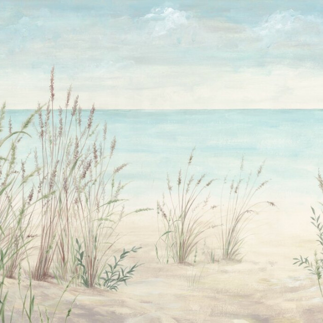 Fototapet cu iarbă de plajă și peisaj marin într-un living modern