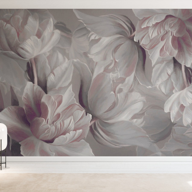 Fototapet floral cu lalele mari într-o cameră modernă