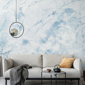 Fototapet cu model de marmură albastră în living modern