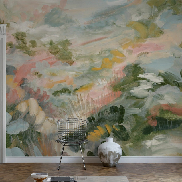 Painted Verdure, tapet cu design abstract și culori delicate, perfect pentru living sau dormitor.
