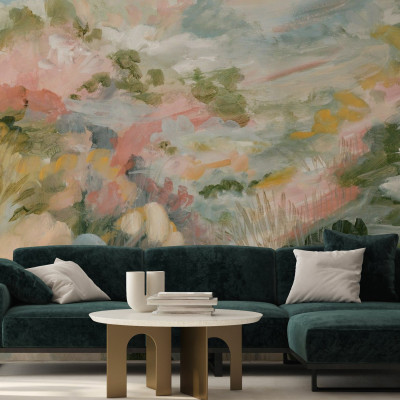 Painted Verdure, tapet cu design abstract și culori delicate, perfect pentru living sau dormitor.