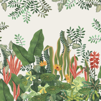 Fototapet cu design luxuriant de frunze și vegetație tropicală