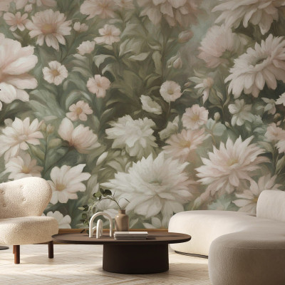 Fototapet cu design floral delicat, creează o atmosferă primitoare
