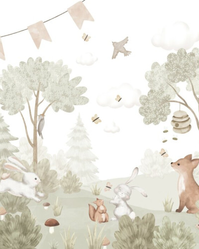 Fototapet cu animale adorabile în pădure - bej