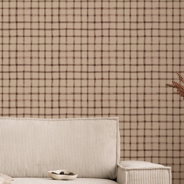 Fototapet cu model gingham maro, ideal pentru camera copiilor